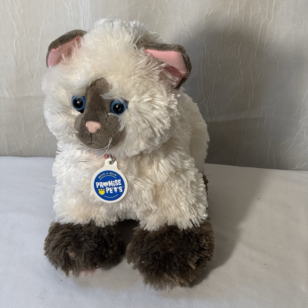 Build-A-Bear Promise Pets Siamese Cat Plush Cream Brown 12in Blue Eyes 025776